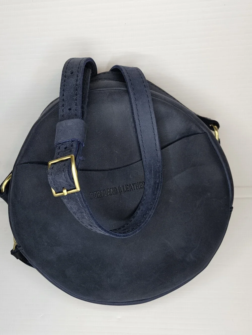Portland Leather Goods Circle Crossbody Large Deep Water Blue Leather Bag